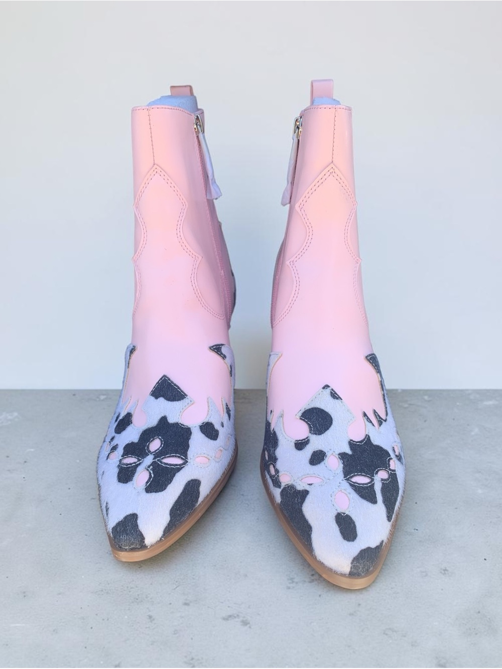 Cape Robbin Pink Western Ankle Boots with Black & White Cow Print - Picture 2 of 3
